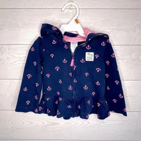 Just one You by Carter’s full zip hoodie Navy with anchor print, Size 12 months - Picture 1 of 5
